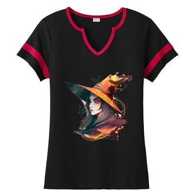 Cool Witch Face Funny Gift Ladies Halftime Notch Neck Tee