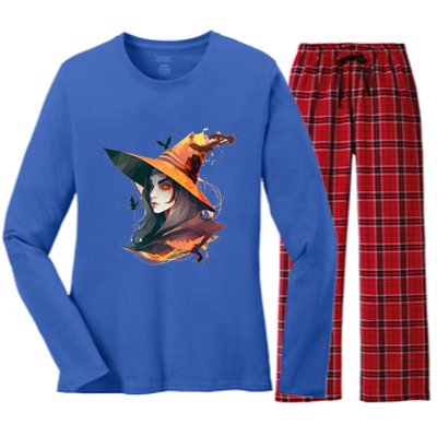 Cool Witch Face Funny Gift Women's Long Sleeve Flannel Pajama Set 