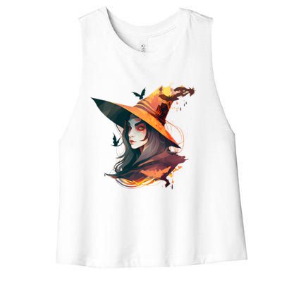 Cool Witch Face Funny Gift Women's Racerback Cropped Tank