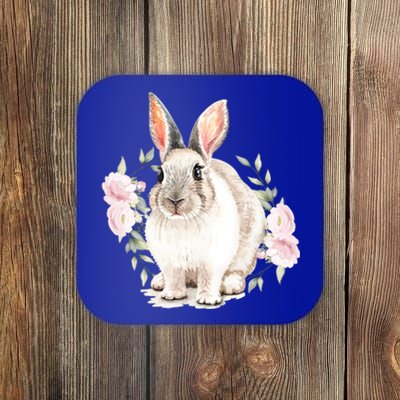 Cute Watercolor Flower Bunny Lover Easter Mom Rabbit Gift Coaster