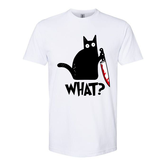 Cat What Funny Black Cat, Murderous Cat With Knife Softstyle CVC T-Shirt