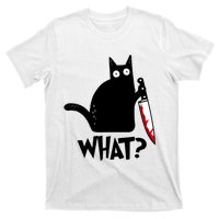 Cat What Funny Black Cat, Murderous Cat With Knife T-Shirt