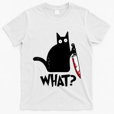 Cat What Funny Black Cat, Murderous Cat With Knife T-Shirt