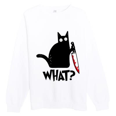 Cat What Funny Black Cat, Murderous Cat With Knife Premium Crewneck Sweatshirt