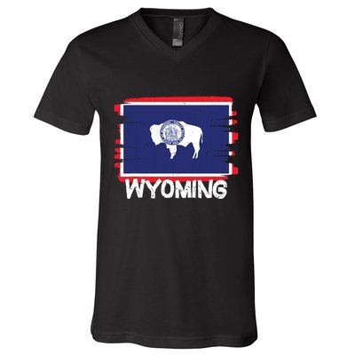 Cool Wyoming Flag V-Neck T-Shirt