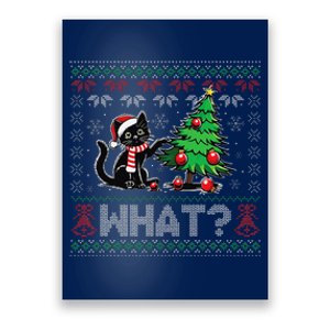 Cat What Funny Black Cat Pushing Christmas Tree Ugly Xmas Poster