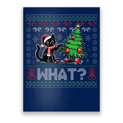 Cat What Funny Black Cat Pushing Christmas Tree Ugly Xmas Poster