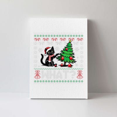 Cat What Funny Black Cat Pushing Christmas Tree Ugly Xmas Canvas