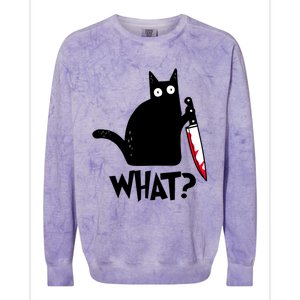 Cat What? Funny Black Cagreat Gift Murderous Cat With Knife Cute Gift Colorblast Crewneck Sweatshirt