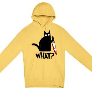 Cat What? Funny Black Cagreat Gift Murderous Cat With Knife Cute Gift Premium Pullover Hoodie