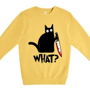 Cat What? Funny Black Cagreat Gift Murderous Cat With Knife Cute Gift Premium Crewneck Sweatshirt