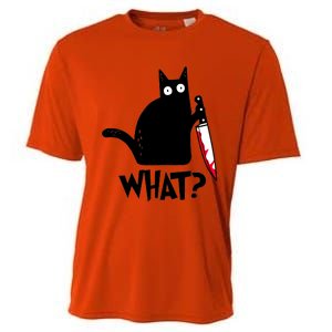 Cat What? Funny Black Cagreat Gift Murderous Cat With Knife Cute Gift Cooling Performance Crew T-Shirt