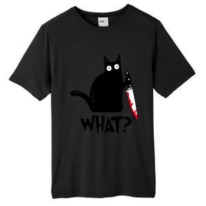 Cat What? Funny Black Cagreat Gift Murderous Cat With Knife Cute Gift Tall Fusion ChromaSoft Performance T-Shirt