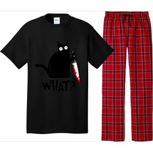 Cat What? Funny Black Cagreat Gift Murderous Cat With Knife Cute Gift Pajama Set