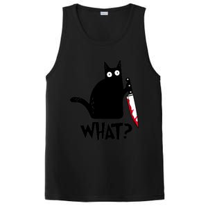 Cat What? Funny Black Cagreat Gift Murderous Cat With Knife Cute Gift PosiCharge Competitor Tank