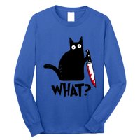 Cat What? Funny Black Cagreat Gift Murderous Cat With Knife Cute Gift Long Sleeve Shirt