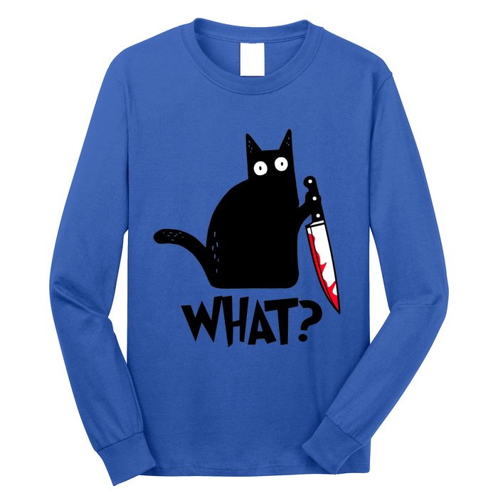 Cat What? Funny Black Cagreat Gift Murderous Cat With Knife Cute Gift Long Sleeve Shirt