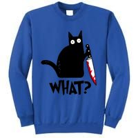 Cat What? Funny Black Cagreat Gift Murderous Cat With Knife Cute Gift Sweatshirt