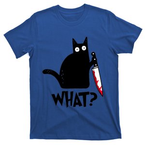 Cat What? Funny Black Cagreat Gift Murderous Cat With Knife Cute Gift T-Shirt