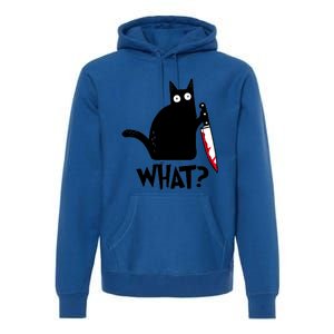 Cat What? Funny Black Cagreat Gift Murderous Cat With Knife Cute Gift Premium Hoodie