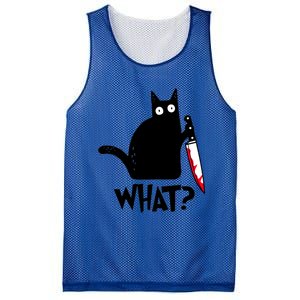 Cat What? Funny Black Cagreat Gift Murderous Cat With Knife Cute Gift Mesh Reversible Basketball Jersey Tank