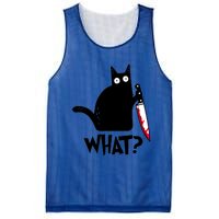 Cat What? Funny Black Cagreat Gift Murderous Cat With Knife Cute Gift Mesh Reversible Basketball Jersey Tank