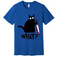 Cat What? Funny Black Cagreat Gift Murderous Cat With Knife Cute Gift Premium T-Shirt