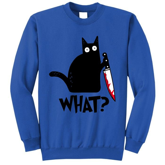 Cat What? Funny Black Cagreat Gift Murderous Cat With Knife Cute Gift Tall Sweatshirt