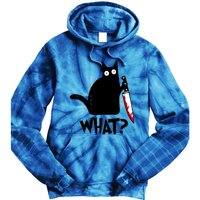 Cat What? Funny Black Cagreat Gift Murderous Cat With Knife Cute Gift Tie Dye Hoodie