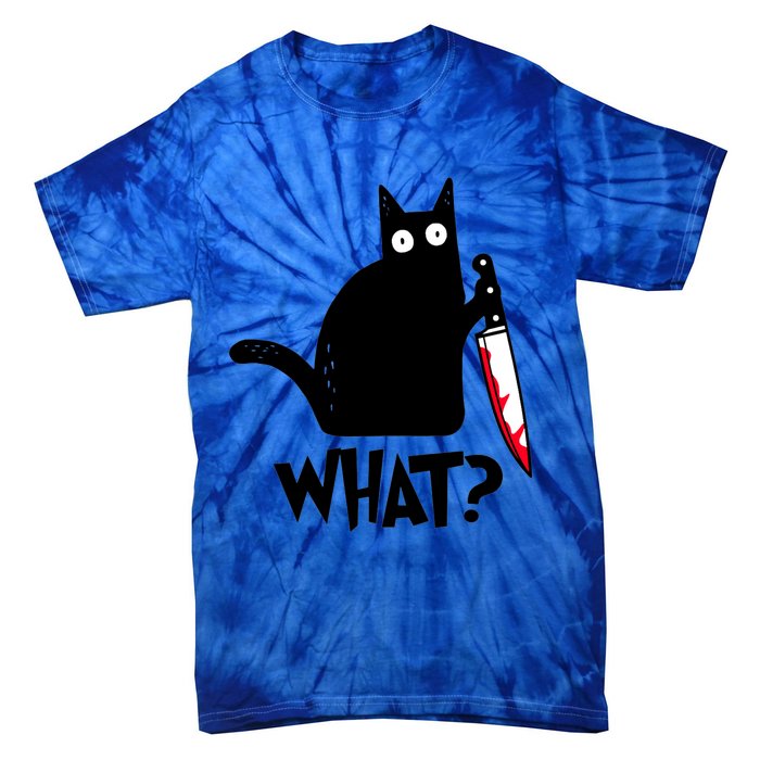 Cat What? Funny Black Cagreat Gift Murderous Cat With Knife Cute Gift Tie-Dye T-Shirt