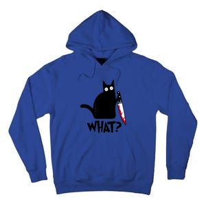 Cat What? Funny Black Cagreat Gift Murderous Cat With Knife Cute Gift Tall Hoodie