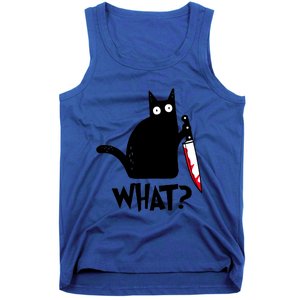 Cat What? Funny Black Cagreat Gift Murderous Cat With Knife Cute Gift Tank Top