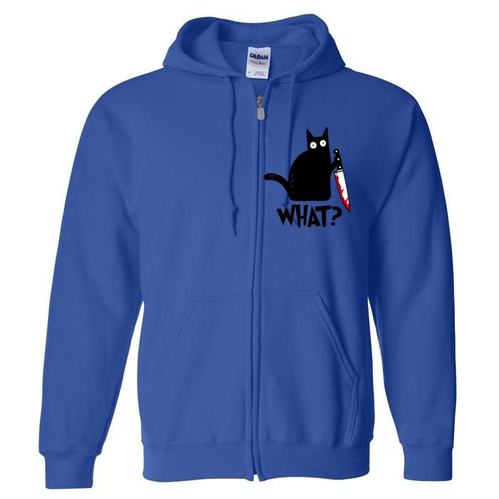 Cat What? Funny Black Cagreat Gift Murderous Cat With Knife Cute Gift Full Zip Hoodie