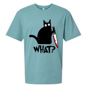 Cat What? Funny Black Cagreat Gift Murderous Cat With Knife Cute Gift Sueded Cloud Jersey T-Shirt