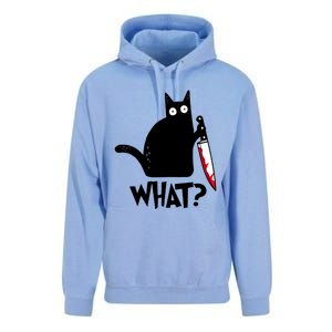 Cat What? Funny Black Cagreat Gift Murderous Cat With Knife Cute Gift Unisex Surf Hoodie