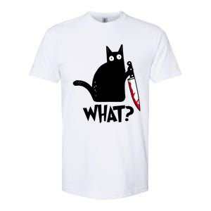 Cat What? Funny Black Cagreat Gift Murderous Cat With Knife Cute Gift Softstyle CVC T-Shirt