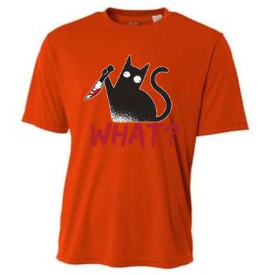 Cat What? Funny Black Cat Murderous Cat With Knife Cool Gift Cooling Performance Crew T-Shirt