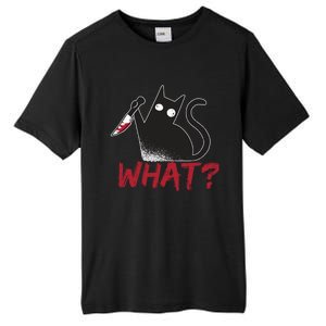 Cat What? Funny Black Cat Murderous Cat With Knife Cool Gift Tall Fusion ChromaSoft Performance T-Shirt