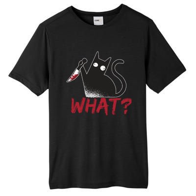 Cat What? Funny Black Cat Murderous Cat With Knife Cool Gift Tall Fusion ChromaSoft Performance T-Shirt