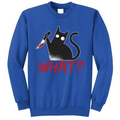 Cat What? Funny Black Cat Murderous Cat With Knife Cool Gift Sweatshirt