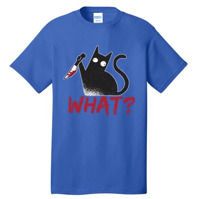 Cat What? Funny Black Cat Murderous Cat With Knife Cool Gift Tall T-Shirt