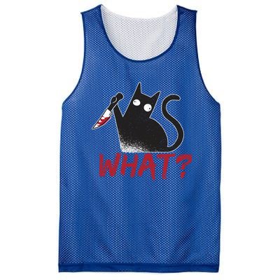 Cat What? Funny Black Cat Murderous Cat With Knife Cool Gift Mesh Reversible Basketball Jersey Tank