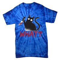 Cat What? Funny Black Cat Murderous Cat With Knife Cool Gift Tie-Dye T-Shirt