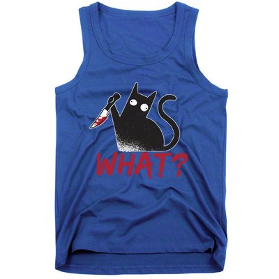 Cat What? Funny Black Cat Murderous Cat With Knife Cool Gift Tank Top