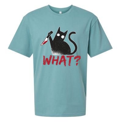 Cat What? Funny Black Cat Murderous Cat With Knife Cool Gift Sueded Cloud Jersey T-Shirt