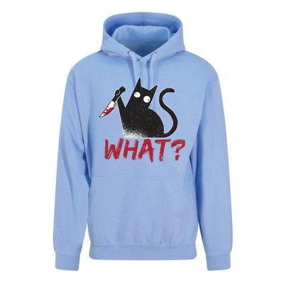 Cat What? Funny Black Cat Murderous Cat With Knife Cool Gift Unisex Surf Hoodie