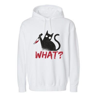 Cat What? Funny Black Cat Murderous Cat With Knife Cool Gift Garment-Dyed Fleece Hoodie