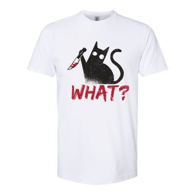 Cat What? Funny Black Cat Murderous Cat With Knife Cool Gift Softstyle CVC T-Shirt