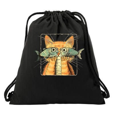 Cat With Fisheyes Drawstring Bag