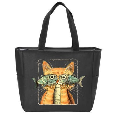 Cat With Fisheyes Zip Tote Bag